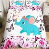 Kawaii Elephant Duvet Cover Twin Cartoon Animal Bedding Set Floral Comforter Cover Microfiber Butterfly Bed Sets For Boys Girls