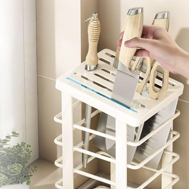Carbon Steel Kitchen Knife Tool Storage Rack Large Capacity Extra-Thick Household Utility Knife Holder Organizer with Drainer