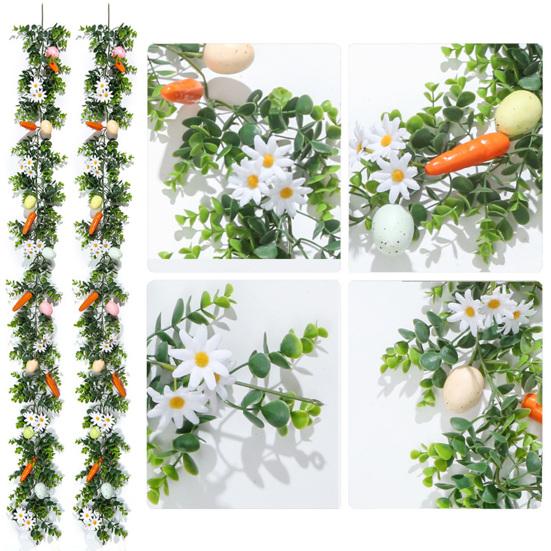 Easter Garland Artificial Spring Greenery Garland with Pastel Eggs Carrots Flowers for Farmhouse Indoor Mantle Fireplace Home Decor
