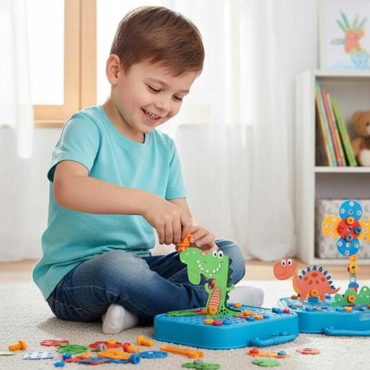 Klocki Konstrukcyjne Wesoły Dinozaur Ruchome Skręcane Walizka Zestaw 225 El