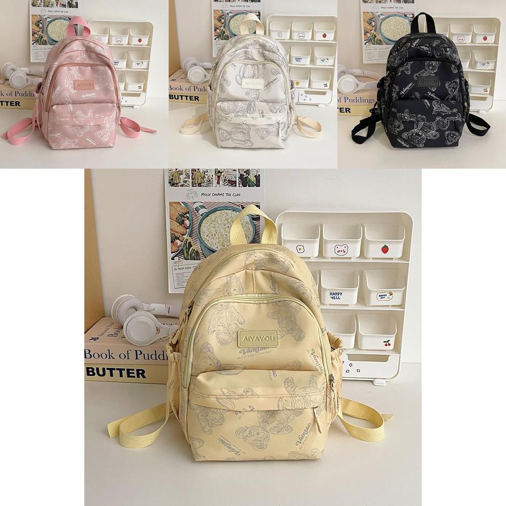Charming Bear Pattern Backpack Versatile Lightweight Nylon School Bag For Casual Style