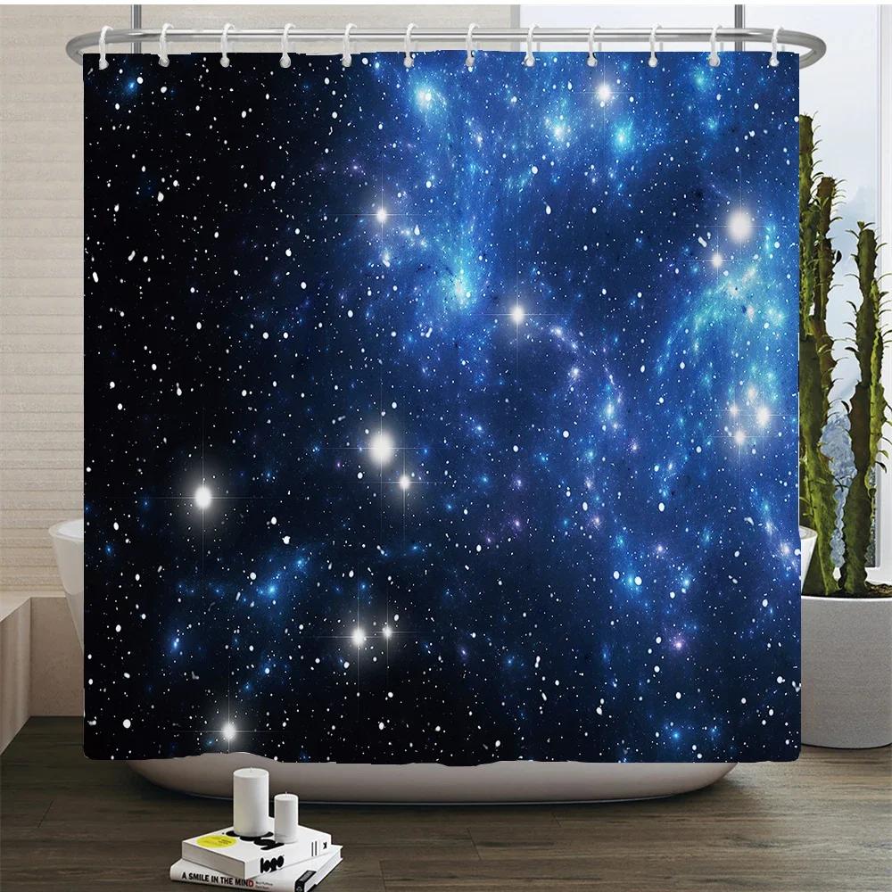 Full Moon Starry Sky Shower Curtain Midnight View Dreamy Mystic Bathroom Curtains Waterproof Fabric Home Decor Curtain With Hook