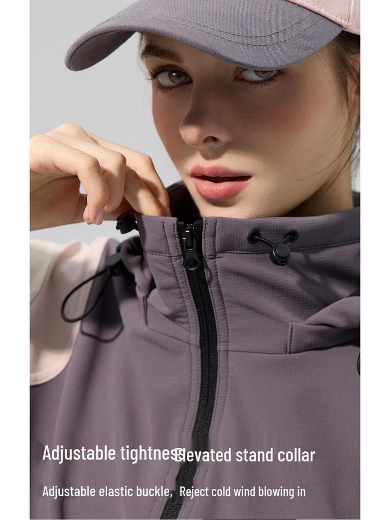 Lotus Leaf Colorblock Softshell Jacket: Water-Repellent, Elastic Hem, Fleece-Lined, Stand Collar