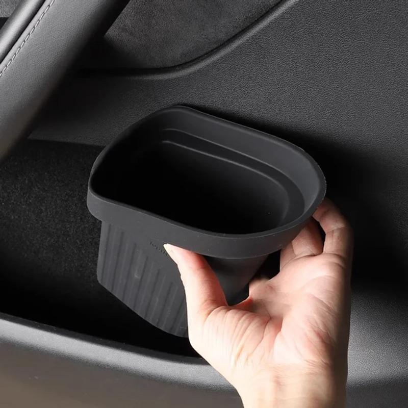 Car Door Trash Can for Tesla Model 3/Y/3 Highland 2017-2025 Eco-Friendly Silicone Waterproof Garbage Can Storage Box Accessories