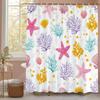 Ocean Shell Shower Curtain, Ocean Beach Shell Starfish Summer Bathroom Decorative Shower Curtain, Waterproof Shower Curtain