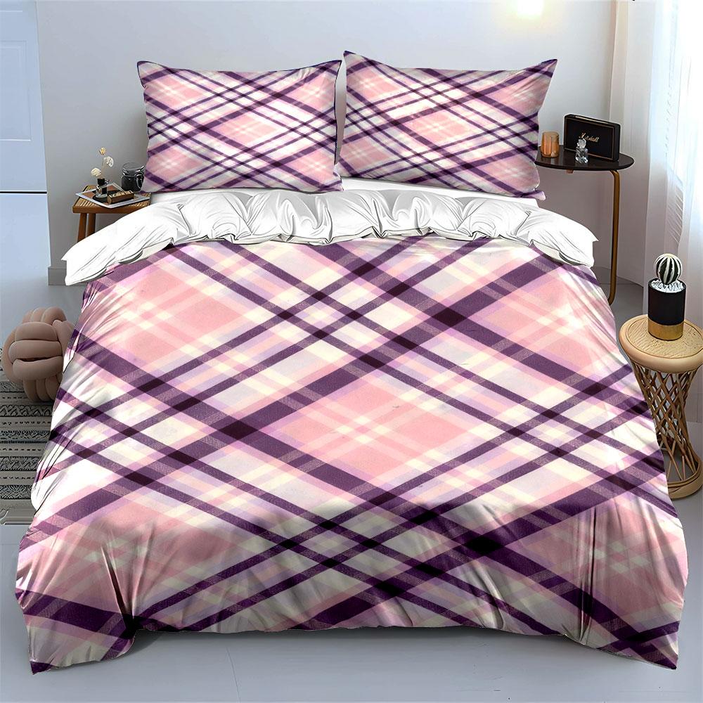 Purple and pink plaid. Bedding sets Duvet cover sets Duvet covers Pillowcases(1 * Duvet Cover 2 * Pillowcases, without duvet insert)