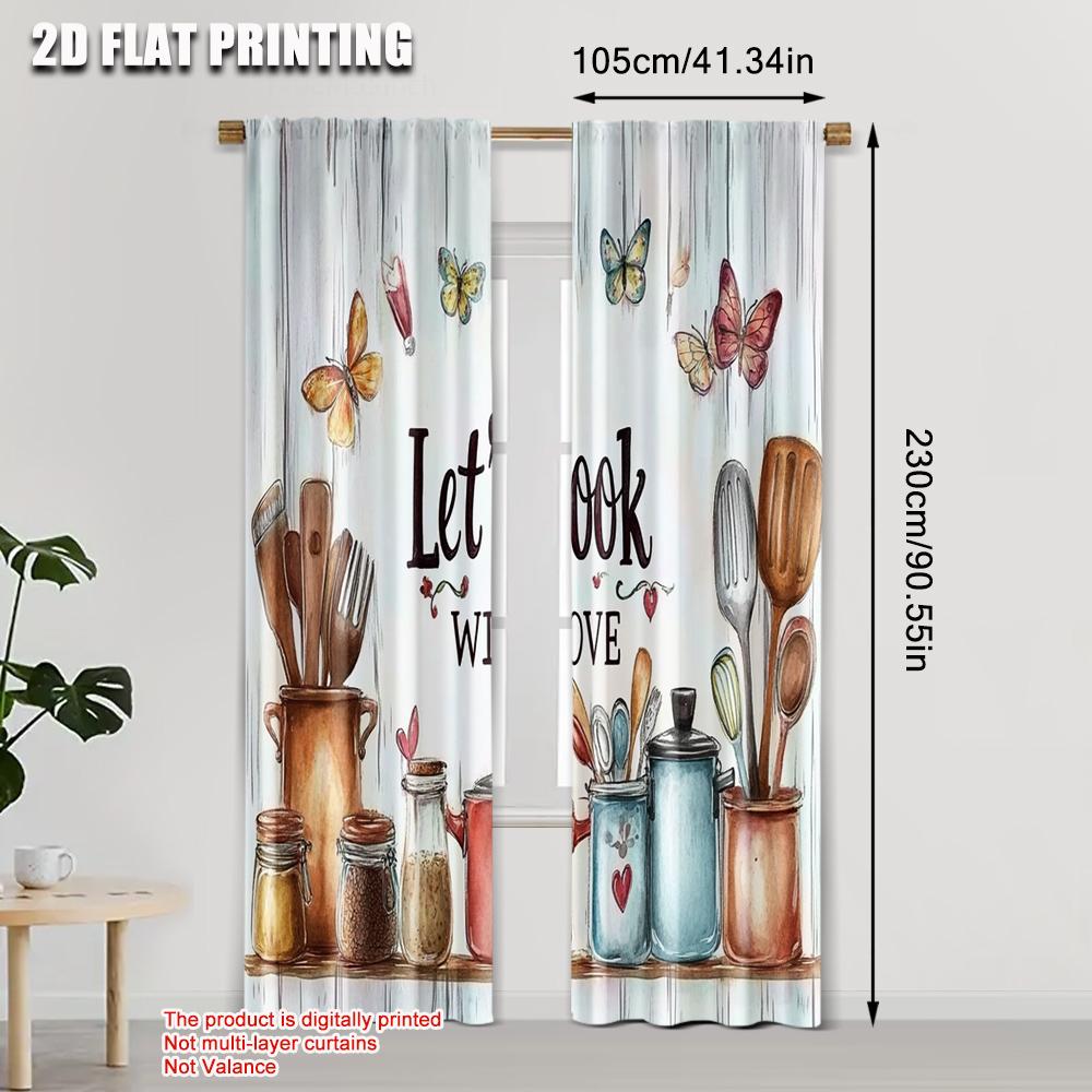 2pcs, Print Curtains 2D plane printing Color kitchen printing Versatile Durable Polyester (without rod) Gifts Use for Bedroom