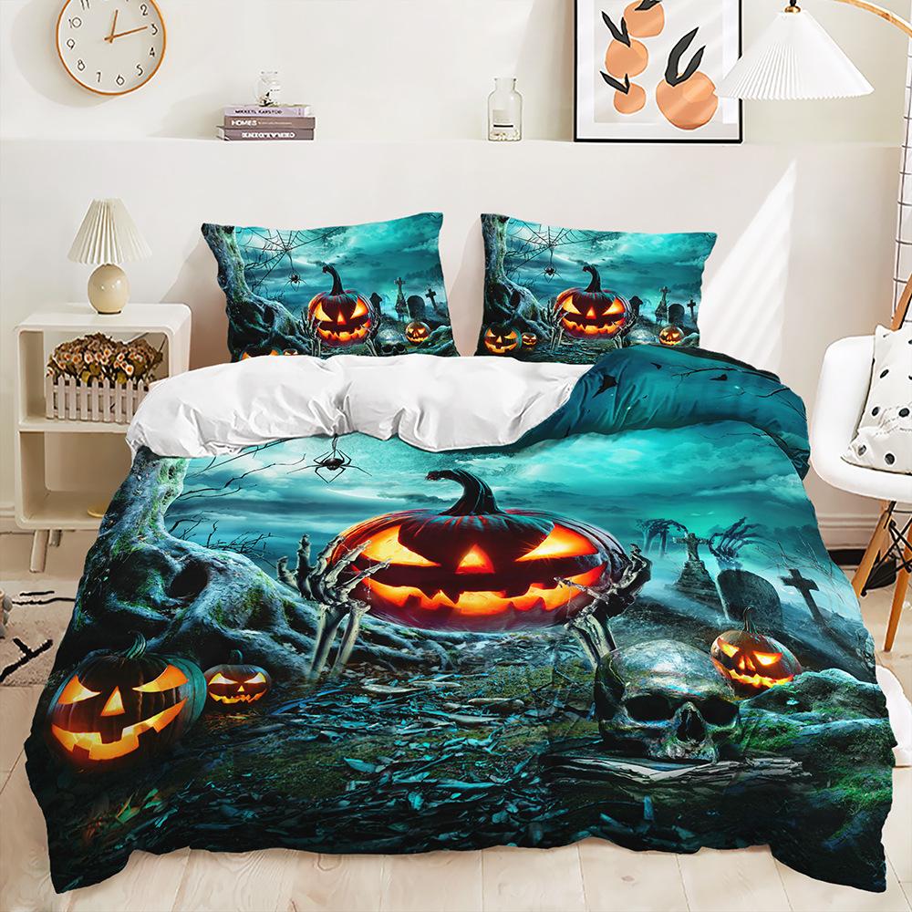 Dreiteiliges Halloween-Quilt-Set Zweiteiliges Bettwäscheset