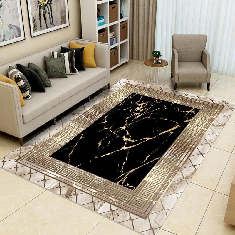 Black and Gold Line Decorative Carpet  Modern and Simple Living Room Anti Slip Floor Mat  Home Bedroom Decorative Carpet