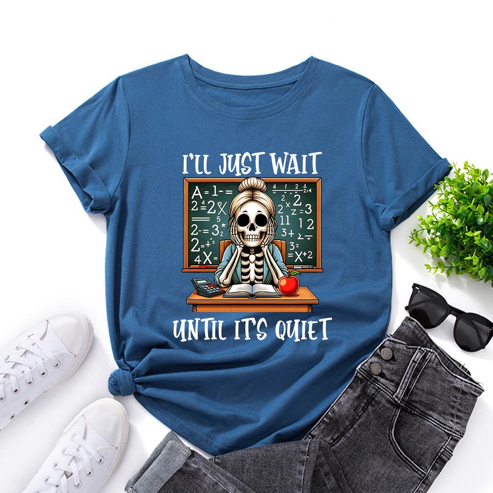 I JUST WAIT Cotton T-Shirt Short Sleeve Round Neck Women 2d Print Tops