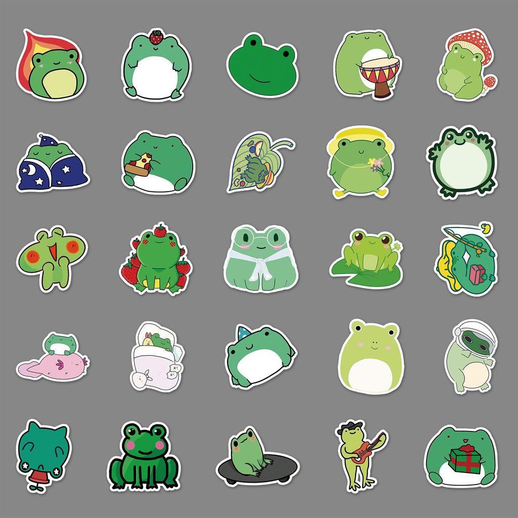 50 Small Frog Graffiti Stickers: Cartoon Animal Designs for Skateboards, Water Bottles, Luggage & More – Waterproof & Decorative