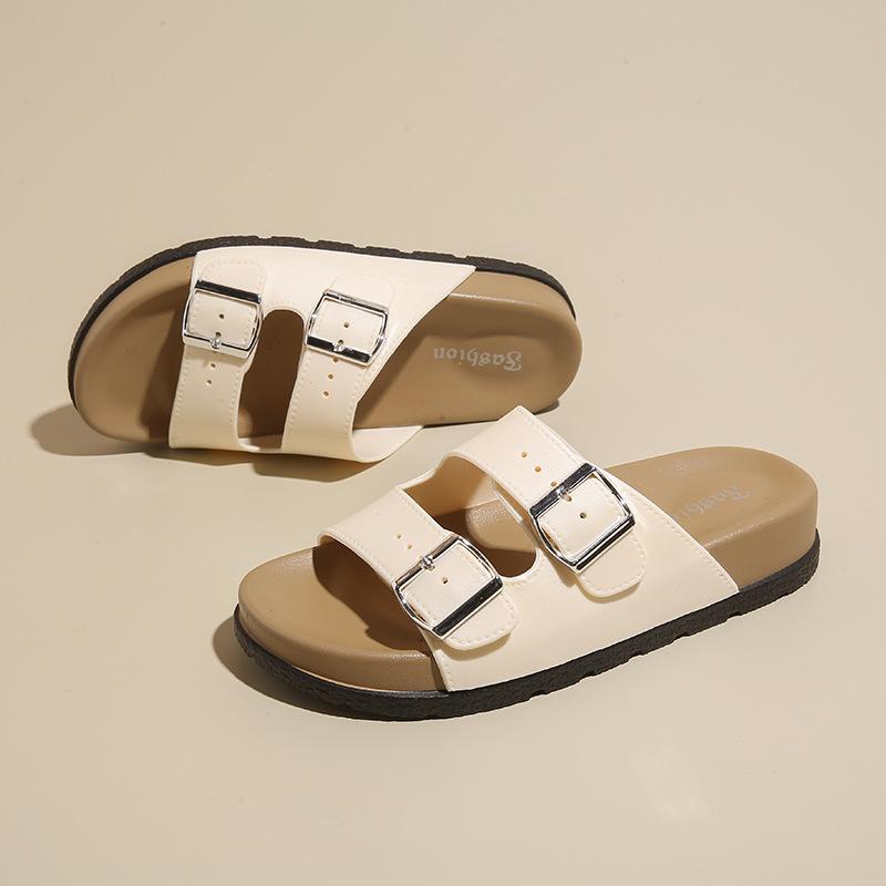 Fashion Summer Women Sandals Women Cork Footbed Slides Outdoor Casual Flip-flops Vacation Beach Sandals with Adjustable Buckle