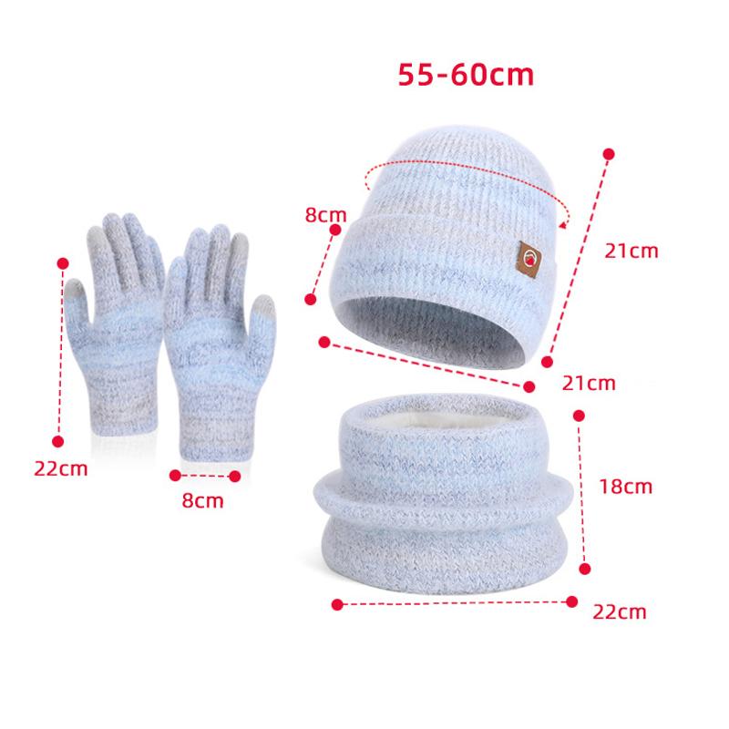Hat Scarf Gloves Three-Piece Set Winter Outdoor Windproof Cold Warm Knitted Hat Women's Ear Guard Head Wool Hat