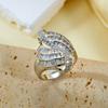 Bold Geometric Asymmetric Cubic Zirconia Copper Ring for Women Modern Abstract Edgy Statement Finger Jewelry
