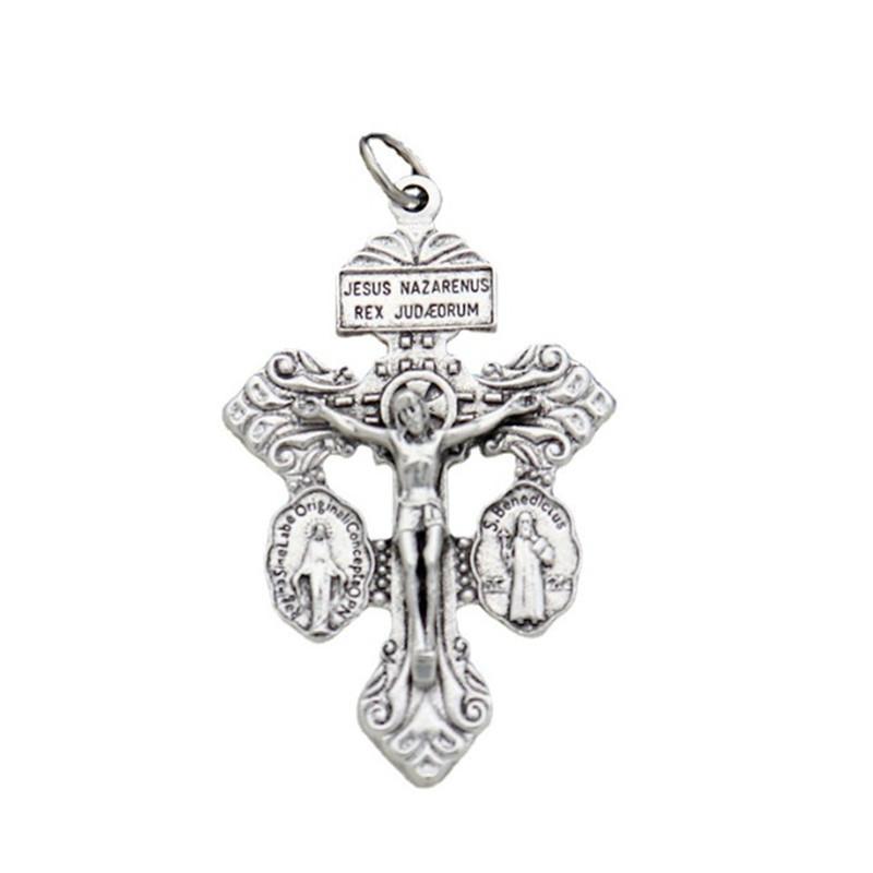 Bønnekjede Kors Tilbehør Metall Jesus Krusifiks Figur Håndverk for Håndlaget DIY Religiøst Smykke Anheng Gave