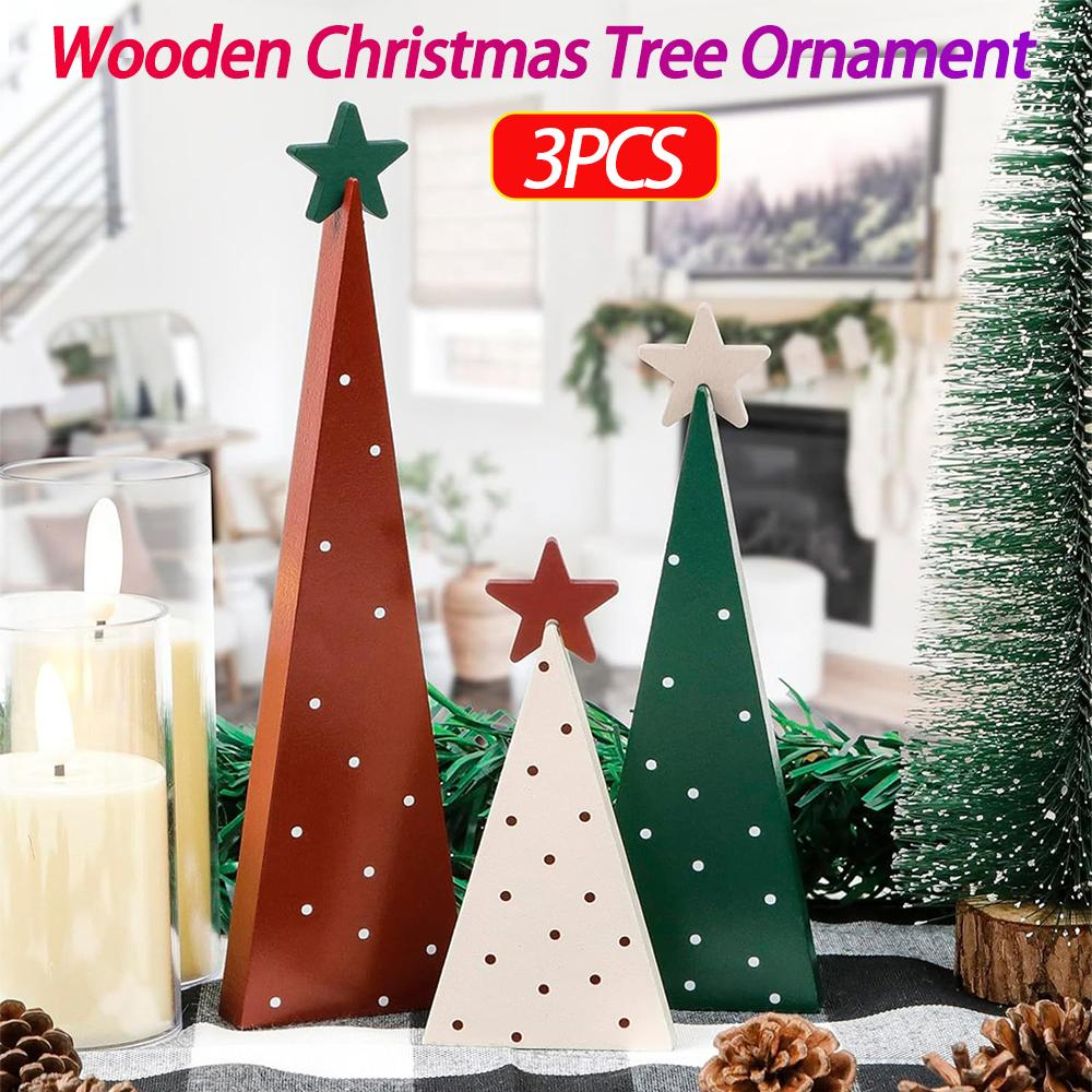 3PCS Wooden Christmas Tree Ornament Multi-Purpose Christmas Tree Wood Sign Desktop Vertical Tree Ornaments for Home Office Decor