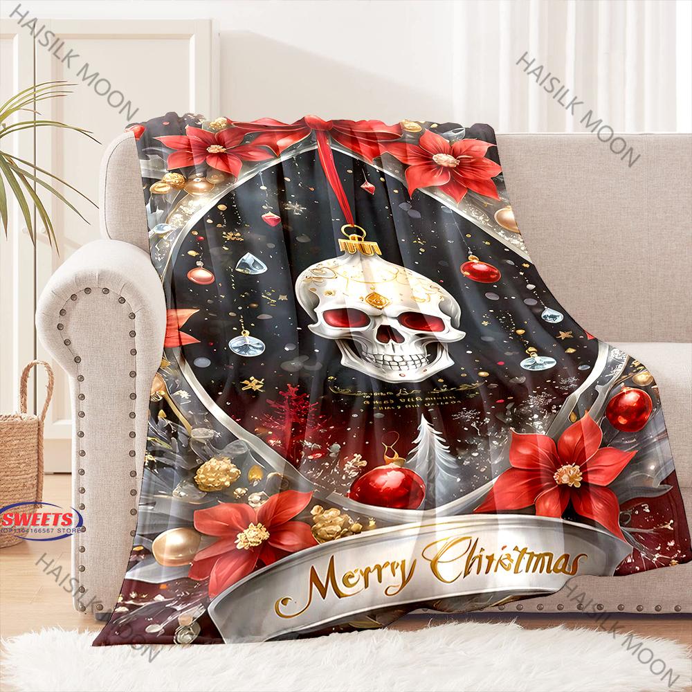 2025 New Christmas Theme Blanket Christmas Skull Print Four Seasons Blanket Christmas Gift for Boys and Girls,Family and Friends