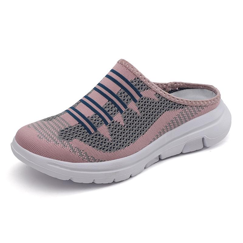 Women's 2024 Fashion Fly-knit Half-Slippers: Breathable, Slip-on Mesh Casual Shoes.