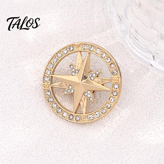 Oxidationsbeständiges Abzeichen Vintage Strassstern Kompass Brosche, Herren Damen Legierung Reversnadel, Schmuckzubehör für Kleidung Dekoration Retro Pin