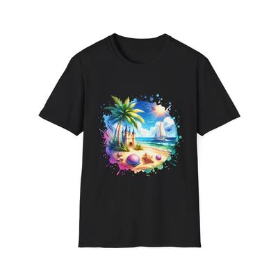 T-shirt Unisex Softstyle Beach Vibes, Regalo Estivo, Abbigliamento per le Vacanze, Tropicale