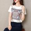 2022 Women's Summer White Printed Short Sleeve Fashionable Round Neck Casual T-shirt