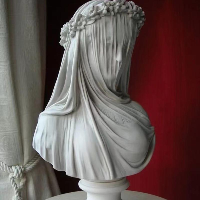 Artistic Veil Decoration for Women A Mysterious and Retro Home Decoration Piece with A White Statue