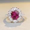 Women's 925 Sterling Silver Ring with Oval Ruby and Diamond Accents