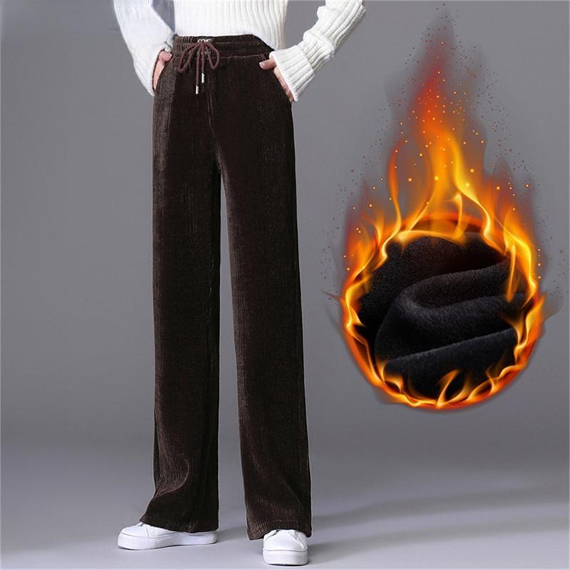 Autumn Winter Women High Waist Vintage Wide Leg Trousers Elegant Thickening Warm Loose Quality Streetwear Corduroy Loose Pants