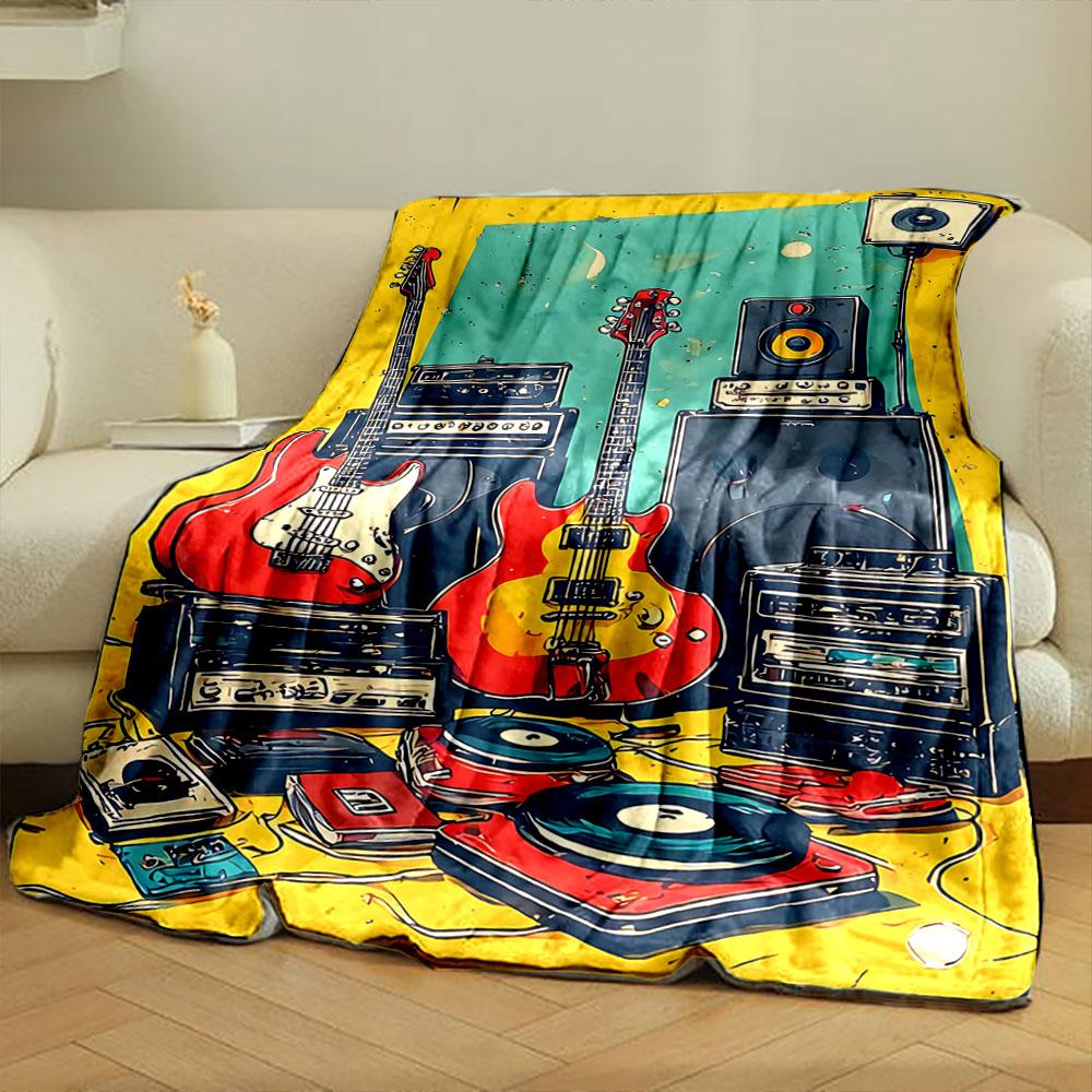 A Colorful Arrangement of Guitars, Amplifiers, Speakers, and Turntables. for All Seasons Blanket Lunch Break Throw Gift