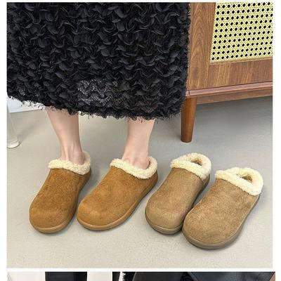 Mao Mao Shoes Wear New Autumn and Winter Thick-soled Small Potatoes Birkenstock Head Half Slippers Piled Cotton Slippers
