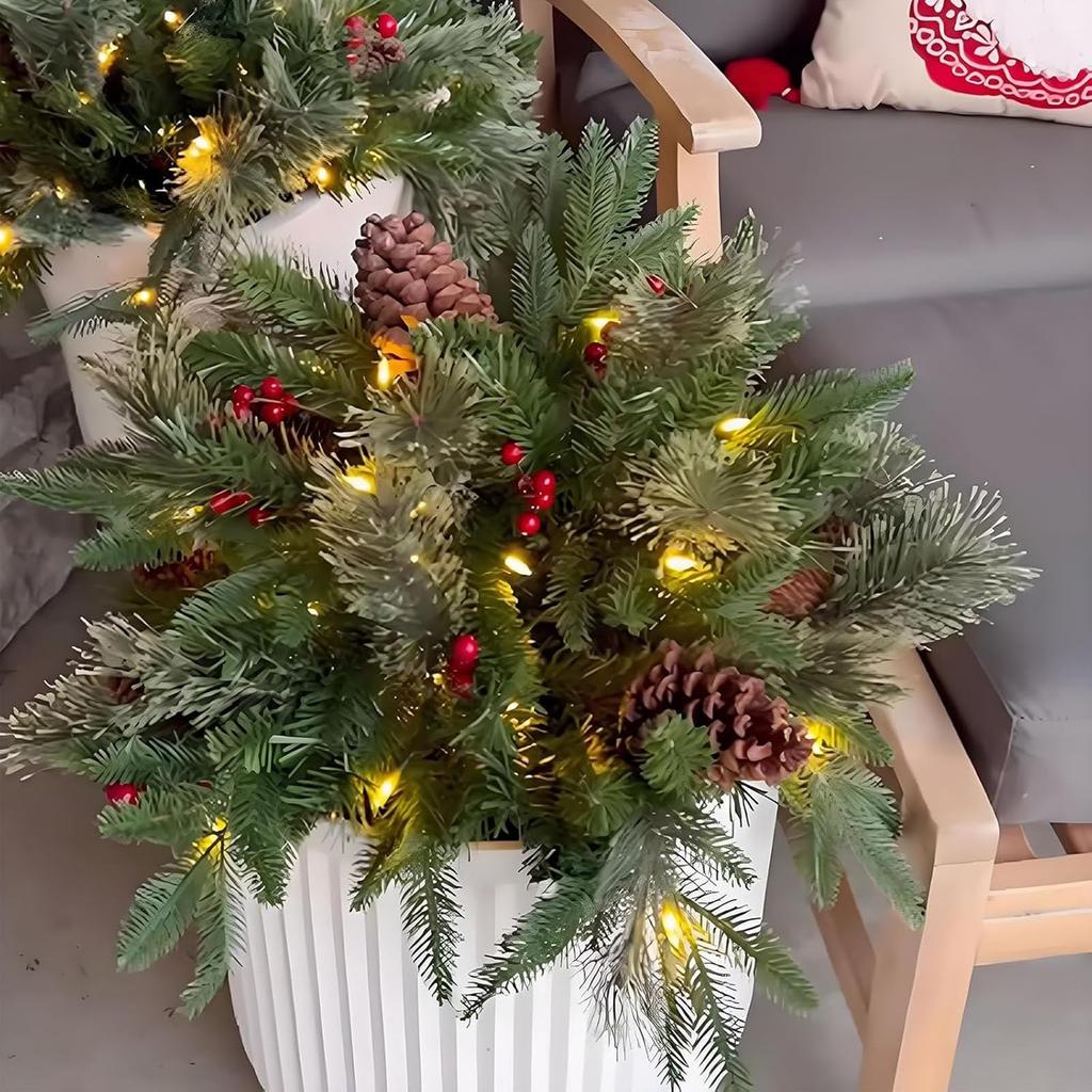 Faux Holiday Planter Filler, LED Christmas Planter Decor, Outdoor Christmas  With Lights, Pre-Lit Christmas Planter Decor, 8 Light Modes