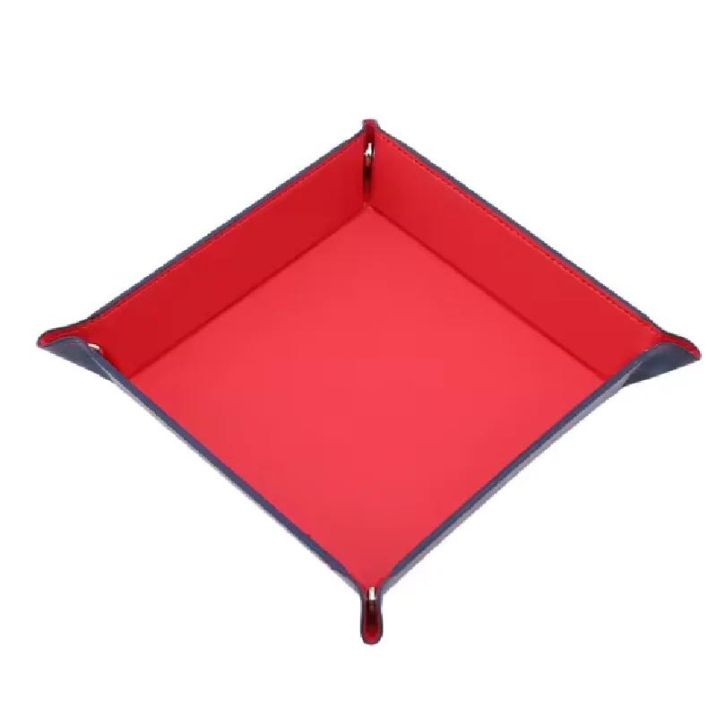 Rolling Folding Hexagon Dice Game Storage Tray Holder Double Sided Thick PU Leather&Velvet Dice Mat Office Supplies
