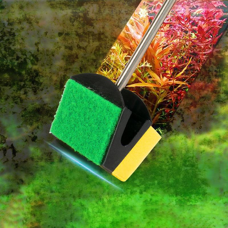 Double-Sided Fish Tank Brush Long Handle Sponge Cleaning Brush Fish Tank Glass Plant Cleaning Brushes Aquarium Cleaning Tools