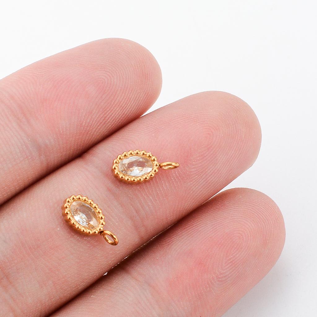 6pcs/Lot Mini Stainless Steel Zircon Crystal Charms Oval Star Round Shape DIY Jewelry Making