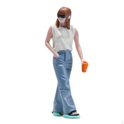 Miniature Girl with Drink Cup HandPainted 1/64 Scale Model Realistic Female Figurine
