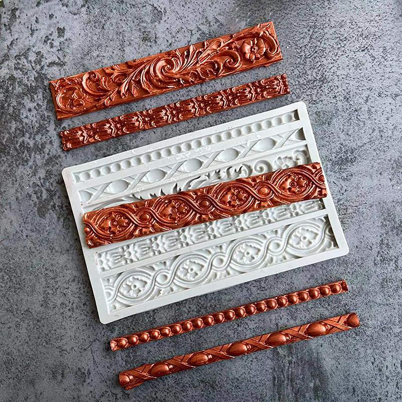 1 moule à fondant baroque en silicone avec bordure en dentelle et spirales, pour décoration de gâteaux, bonbons, pâte à sucre