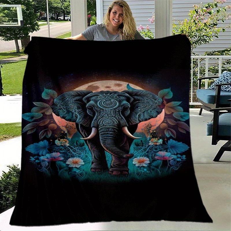1pc Elephant Printing Lightweight Flannel Blanket, Comfortable and Warm Blanket, for Camping Sofa Bed and Couch Office, Gift