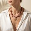 Ethnisch gemusterter Stoff Sonnenmond Muschel Anhänger Halskette für Damen Bohemian Vintage Band Seidenschal Halskette Y2K Schmuck