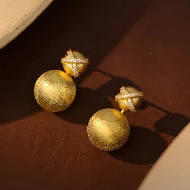 

Creative new in brushed small round bead earings stud high-quality design light luxury retro earrings for women banquet jewelry золотий