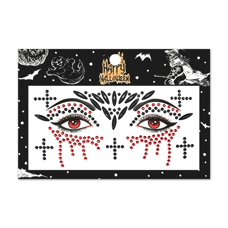 3D Devil Face Eye Jewel Sticker Hypoallergenic Rhinestone Crystal 1Pcs for Halloween Costume Makeup