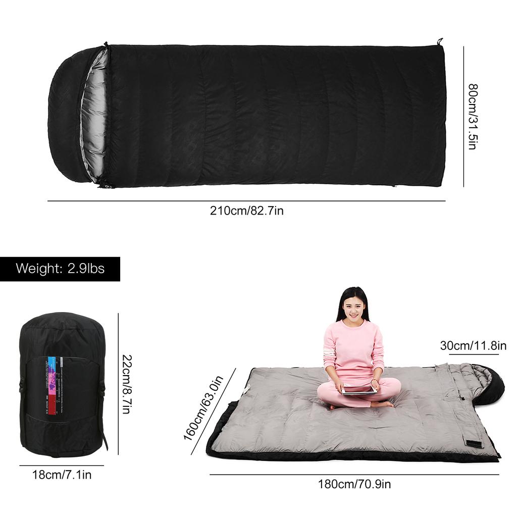 Leichter Schlafsack aus 95 % weißen Gänsedaunen, 210 x 80 cm, mit Aufbewahrungstasche für Winter, Outdoor, Camping, Wandern, Reisen