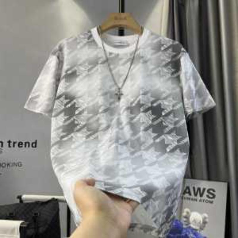 T-shirt Girocollo Manica Corta Tie Dye a Contrasto Minimo, Vestibilità Larga, di Nicchia, per l'Estate da Uomo, Maglietta Versatile Slim Fit