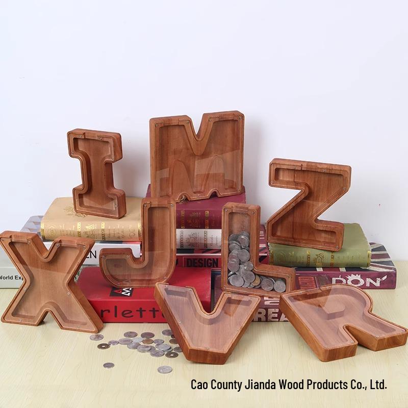 Creative Wooden Piggy Bank: Transparent Letter Coin Box for Kids