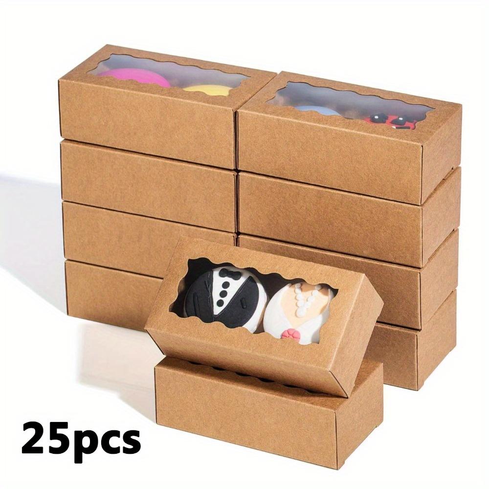 25pcs Brown Kraft Paper Gift Packaging Box Macaron Boxes with Clear Display Window Mini Cookie Boxes Candy Treat Boxes