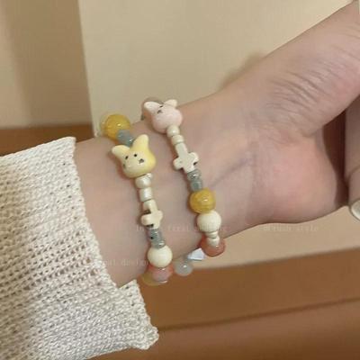 Colorful Bunny Ceramic Beaded Bracelet – Niche Summer Design, Dopamine Jewelry for Girlfriends