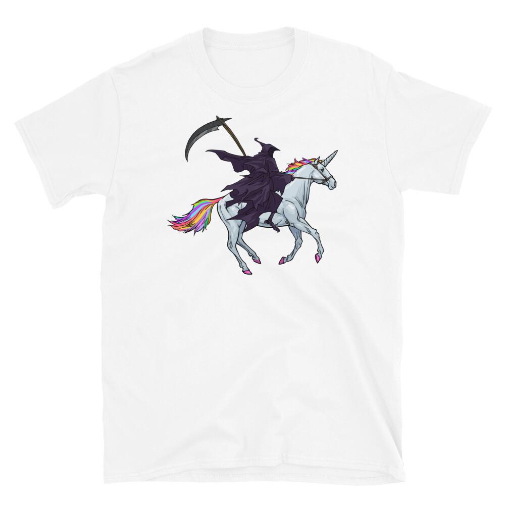 Grim Reaper Riding Unicorn Angel of Death Fantasy Short-Sleeve Unisex T-Shirt S разноцветный
