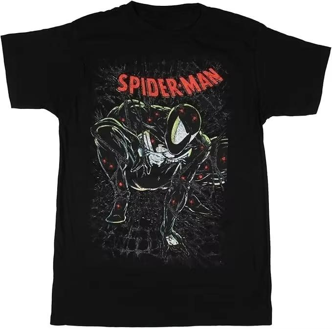 Genuine 2026 New Retro Style 90 s Spider Cartoon Graphic Print Plus Size Loose Y2K Men s Crew Neck Short Sleeve T-Shirt - Men... S
