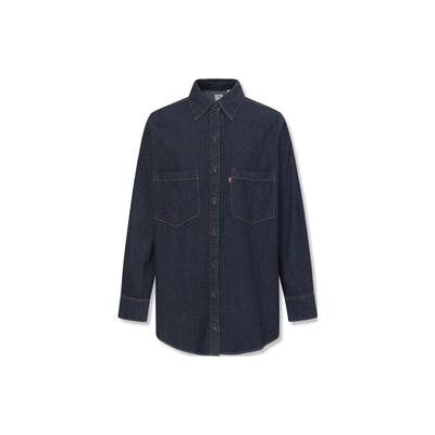 Chemise Levis en Denim Couleur Unie à Manches Longues pour Femme Bleu Foncé A3372-0000