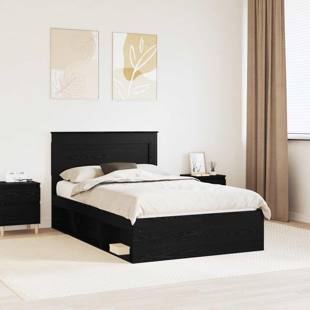 Single Bed Frame in Solid Pine Wood Black 120 x 190 cm