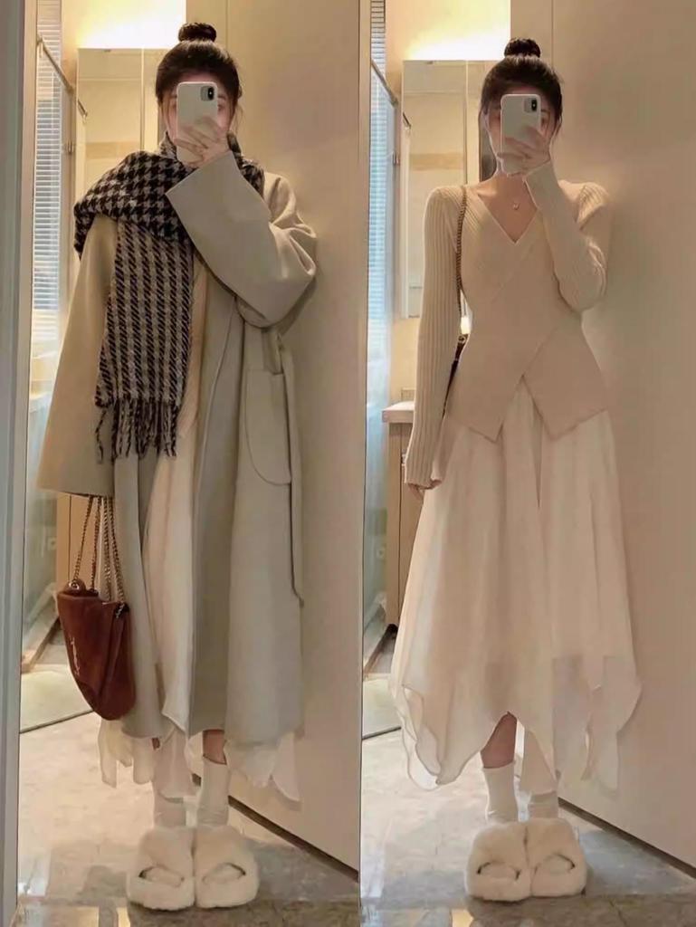 Women's Plus Size V-neck Knit Sweater - French Style Belly Covering Top for Spring, Autumn & Winter